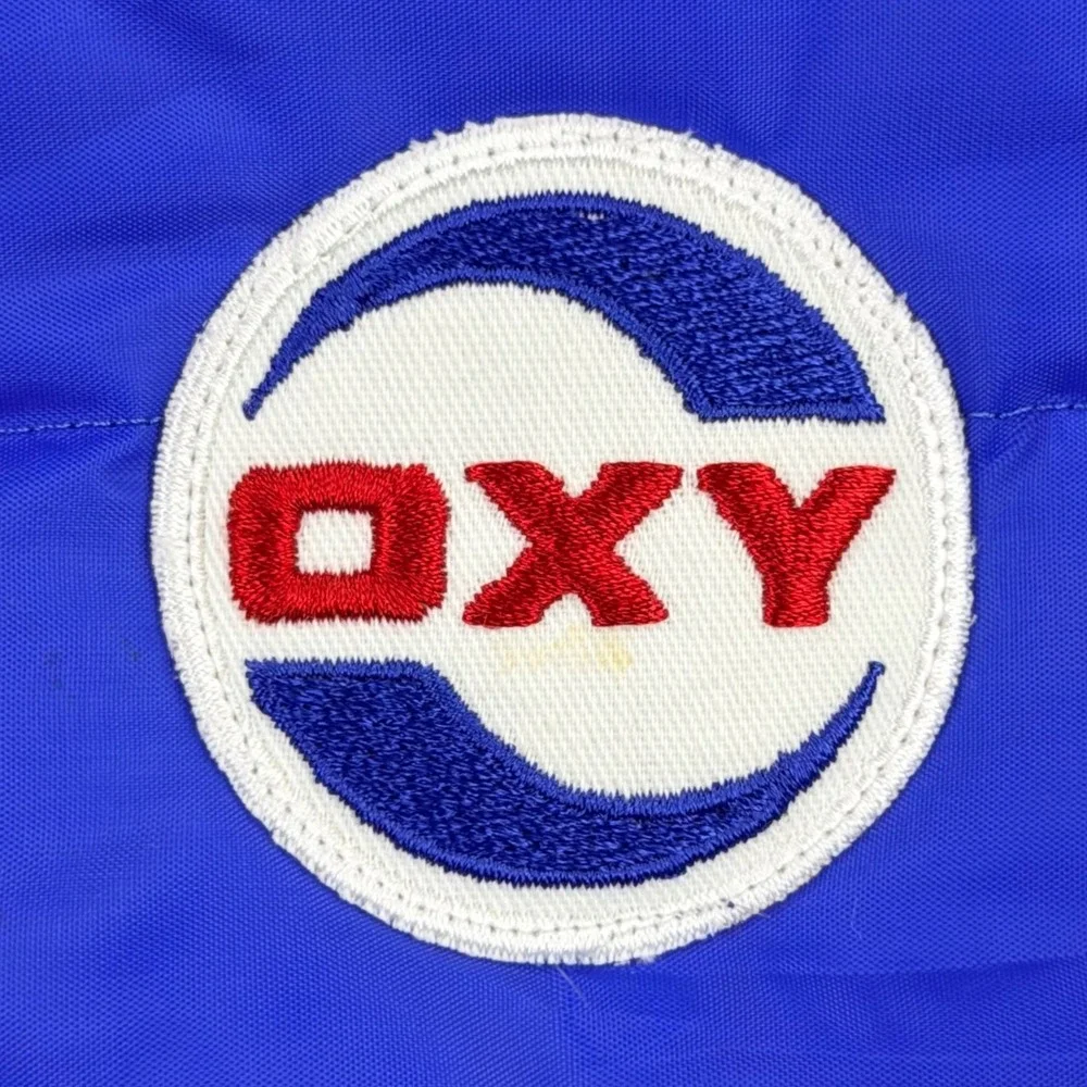OXY Puffer Vest Men Large Royal Blue Nylon Quilted Snap Oil & Gas Vintage